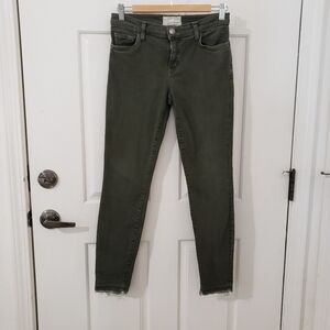 Current/Elliott Olive Green Stiletto Raw Hem Skinny Distressed Jean 28